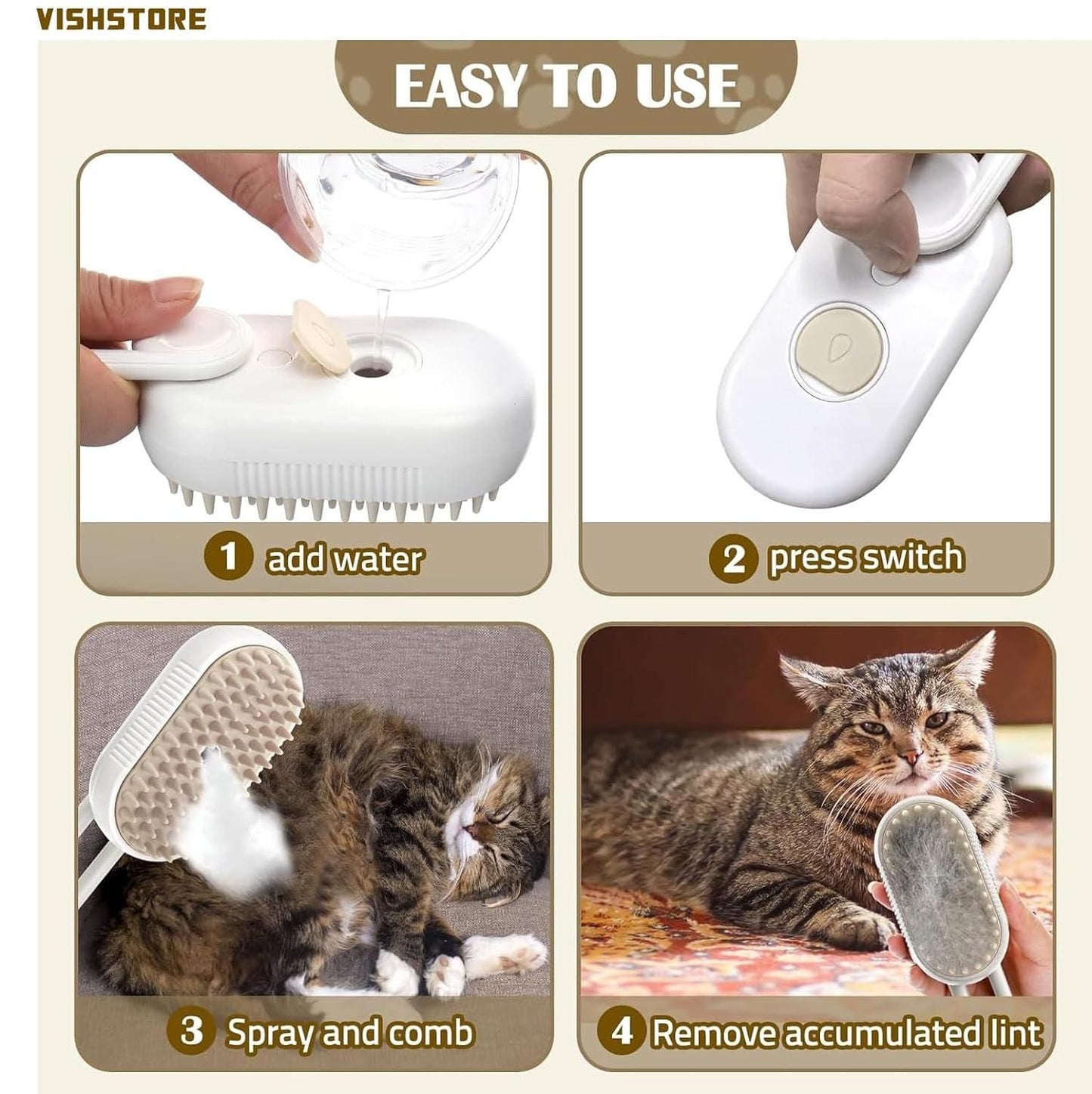 Steam Cleaning Brush for Cats and Dogs