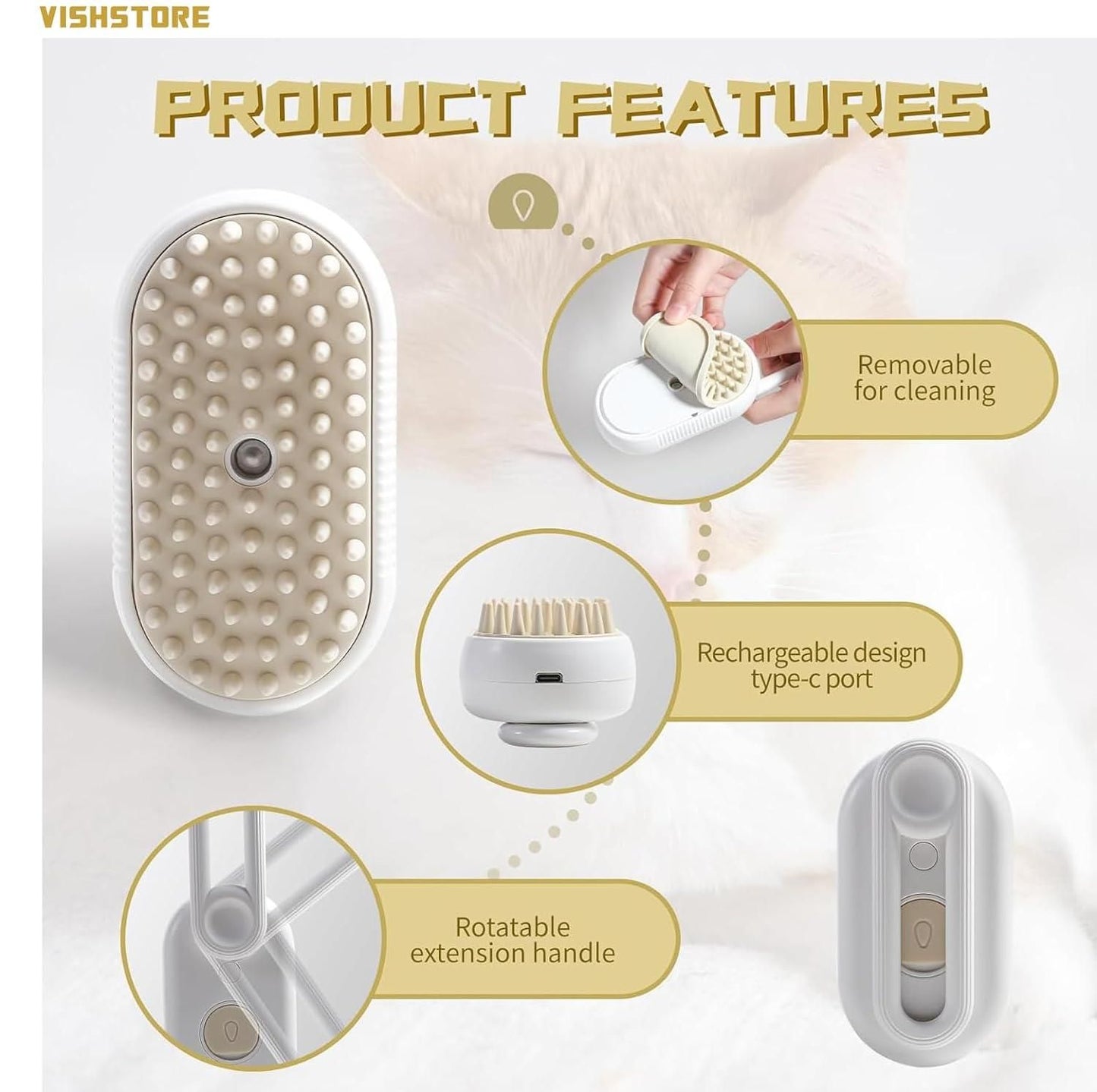 Steam Cleaning Brush for Cats and Dogs